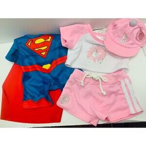 Build a Bear BAB Superman Cape Costume & Boston Red Sox Short Set w Hat Outfits